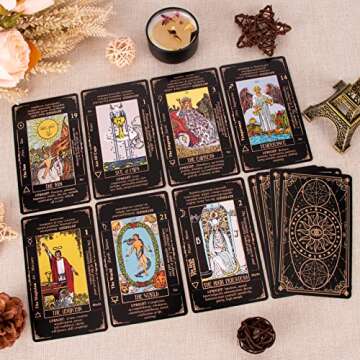 KLEDERY Tarot Cards for Beginners, Classic Tarot Cards with Meanings on Them, Durable Tarot Cards with Guide Book for Beginners (Black)