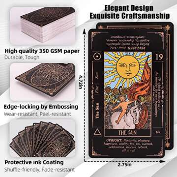 KLEDERY Tarot Cards for Beginners, Classic Tarot Cards with Meanings on Them, Durable Tarot Cards with Guide Book for Beginners (Black)