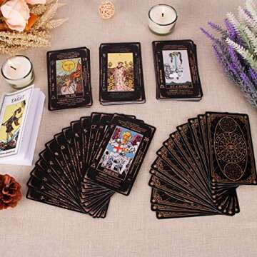 KLEDERY Tarot Cards for Beginners, Classic Tarot Cards with Meanings on Them, Durable Tarot Cards with Guide Book for Beginners (Black)