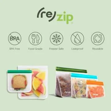 rezip 3-Piece Stand-Up Reusable Bag Kit | BPA-Free, Food Grade, Leakproof, Travel Friendly, Freezer and Dishwasher Safe | Quart (1), 2-Cup (1), Snack Size (1) | Gray