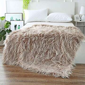 Ojia Super Soft Fuzzy Shaggy Mongolian Lamb Faux Fur Throw Blanket Plush Warm Cozy Elegant Long Bedding Cover Chic Decorative for Sofa Floor-50”x 60”,Light Coffee