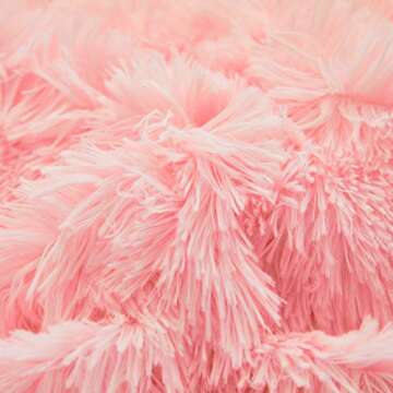 UOZZI BEDDING Luxury Plush Shaggy Flannel 3 PC Duvet Cover Set (1 Faux Fur Duvet Cover + 2 Quilted Pillow Shams) Solid,No Inside Filler,Zipper Closure Warm and Soft for Winter (Pink,Queen)