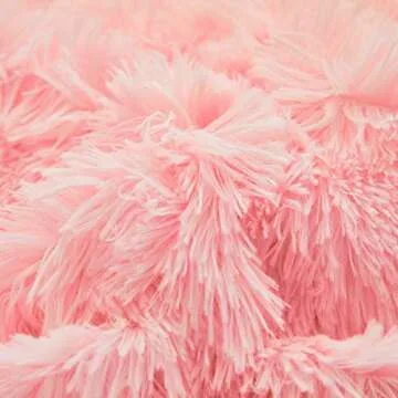 UOZZI BEDDING Luxury Plush Shaggy Flannel 3 PC Duvet Cover Set (1 Faux Fur Duvet Cover + 2 Quilted Pillow Shams) Solid,No Inside Filler,Zipper Closure Warm and Soft for Winter (Pink,Queen)