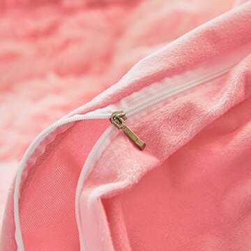 UOZZI BEDDING Luxury Plush Shaggy Flannel 3 PC Duvet Cover Set (1 Faux Fur Duvet Cover + 2 Quilted Pillow Shams) Solid,No Inside Filler,Zipper Closure Warm and Soft for Winter (Pink,Queen)