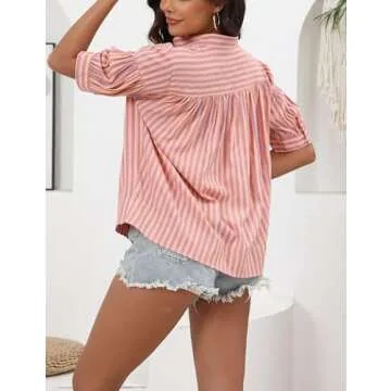 Freyhem Women's Summer V Neck Striped Tunic Blouse