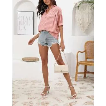 Freyhem Women's Summer V Neck Striped Tunic Blouse