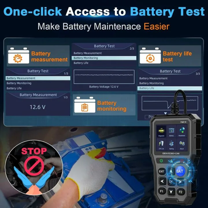OBD2 Scanner Battery Tester for Car: Color Screen Code Reader Easy Setup Clear Engine Fault Light - Diagnostic Scan Tool Read Voltage/Life for All OBD II Protocol Cars Since 1996