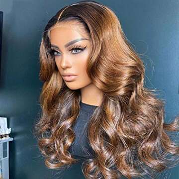 QUINLUX WIGS #1b30 Color Body Wave Human Hair Wigs 180% Density HD Transparent Lace Human Hair Wigs 13x6 Lace Front Wig Pre Plucked Brazilian Remy Human Hair Glueless Wig For Black Women (26 Inch, 13X6 lace front wig)