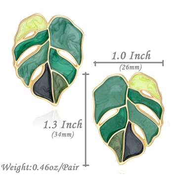 Gift Earrings Bohemian Green Leaf Earrings for Women, Enamel Jewelry for Women, Monstera Leaves Plant Pendant Drop Dangle Earrings for Women Mens with Box Gift Package, Stud