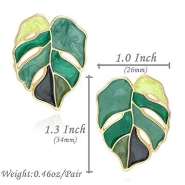 Gift Earrings Bohemian Green Leaf Earrings for Women, Enamel Jewelry for Women, Monstera Leaves Plant Pendant Drop Dangle Earrings for Women Mens with Box Gift Package, Stud