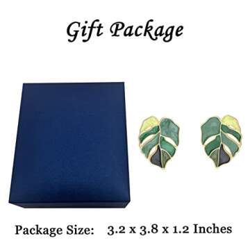 Gift Earrings Bohemian Green Leaf Earrings for Women, Enamel Jewelry for Women, Monstera Leaves Plant Pendant Drop Dangle Earrings for Women Mens with Box Gift Package, Stud