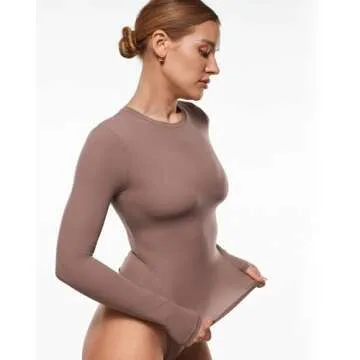 INLYRIC Women's Long Sleeve T-Shirts Crew Neck Basic Fitted Slim Crop Tops Going Out Trendy Tops Spring Tees Brown Purple Small