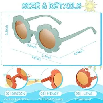 3 Pieces Kids Flower Sunglasses Toddler Girls Round Flower Glasses Baby Cute Sunglasses Outdoor Beac...