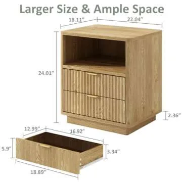 Fluted Nightstands Set of 2 - Modern Style with Storage