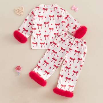 Multitrust Baby Girls Silk Pajamas Set Daisy Floral Girl Button Down Long Sleeve Shirts and Pants Infant Satin Pj Lounge Set (N Bow Red, 12-18 Months)