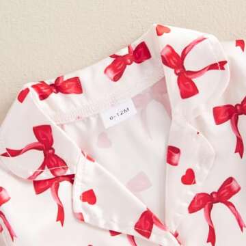 Multitrust Baby Girls Silk Pajamas Set Daisy Floral Girl Button Down Long Sleeve Shirts and Pants Infant Satin Pj Lounge Set (N Bow Red, 12-18 Months)