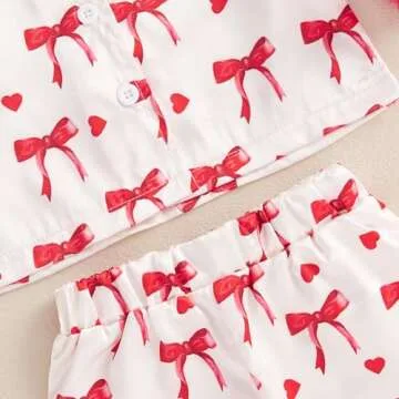 Multitrust Baby Girls Silk Pajamas Set Daisy Floral Girl Button Down Long Sleeve Shirts and Pants Infant Satin Pj Lounge Set (N Bow Red, 12-18 Months)
