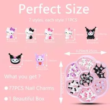 77 PCS Nail Charms, OWCATH Kawaii Nail Charms Slime Charms 3D Nail Art Charms Flatback Resin Charms, for Nail Art Decorations Supplies