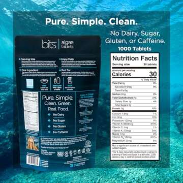 ENERGYBITS - Organic Spirulina Tablets - Plant-Based Algae Superfood - for Focus, Fitness, Energy - Plant Protein - Gluten Free - Collagen, Vitamin B12, Omega 3 - Keto & Vegan - 1000 Algae Tablets
