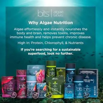 ENERGYBITS - Organic Spirulina Tablets - Plant-Based Algae Superfood - for Focus, Fitness, Energy - Plant Protein - Gluten Free - Collagen, Vitamin B12, Omega 3 - Keto & Vegan - 1000 Algae Tablets