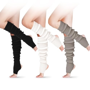 SATINIOR 3 Pairs Long Stirrup Yoga Leg Warmers 24 Inch over the Knee Ribbed Knit Leg Warmer for Wome...
