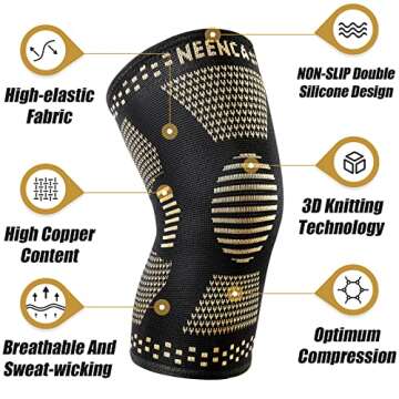 NEENCA Copper Knee Braces - Premium Knee Compression Sleeves Set for Pain Relief and Sports