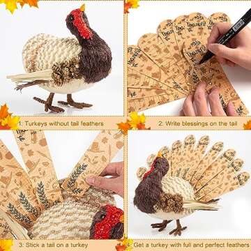 HOHUCRAB Thanksgiving Decorations Turkey with 10 Double-Sided Feathers, 8.6 in Thanksgiving Decorations for Table, Natural Material Turkey Decorations for Home