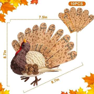 HOHUCRAB Thanksgiving Decorations Turkey with 10 Double-Sided Feathers, 8.6 in Thanksgiving Decorations for Table, Natural Material Turkey Decorations for Home