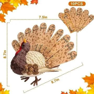 HOHUCRAB Thanksgiving Decorations Turkey with 10 Double-Sided Feathers, 8.6 in Thanksgiving Decorations for Table, Natural Material Turkey Decorations for Home