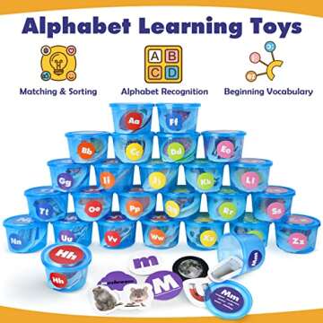 Joyreal Alphabet Learning Toys - ABC Sorters Tubs with Flash Cards, 271 PCS Toddler Preschool Learni...