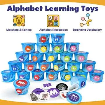 Joyreal Alphabet Learning Toys - ABC Sorters Tubs with Flash Cards, 271 PCS Toddler Preschool Learni...
