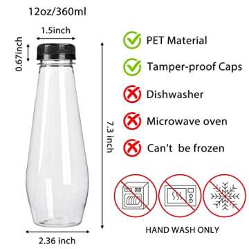 Moretoes 40pcs 12oz Juice Bottles, Empty Plastic Juicing Bottles with Caps, Cone Reusable Clear Bulk...