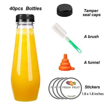 Moretoes 40pcs 12oz Juice Bottles, Empty Plastic Juicing Bottles with Caps, Cone Reusable Clear Bulk Beverage Containers for Juicing, Drinking, Milkshake, Tea and Other Beverages