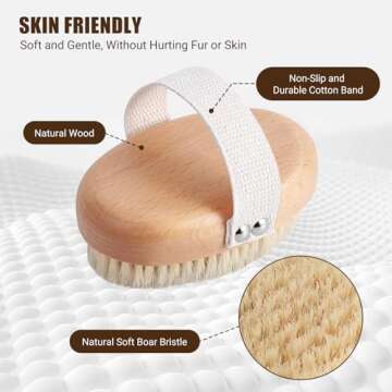 Soft Boar Bristle Pet Palm Brush for Short Haired Dogs and Cats with Band, Reduce Shedding, Ergonomic Dog Brush, Easy to Hold and Reduces Stress On Your Wrist | Ideal for Daily Grooming