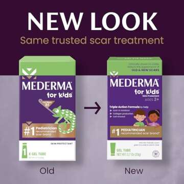 Mederma Scar Gel for Kids; Reduces the Appearance of Old and New Scars from Cuts, Burns, Surgery; Goes on Purple and Rubs in Clear; Grape Scented; Ages 2+, 0.70 Oz