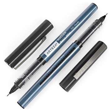 ARTEZA Rollerball Pens Fine Point, Set of 40 Black Liquid Ink, Extra Fine 0.5 mm Needle Tip Pen, Mak...