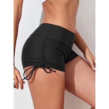 MiYang Women's Solid Black Beach Pant Bikini Bottom Adjustable Tie Boy Short XL (Waist 33.5"-35.5")