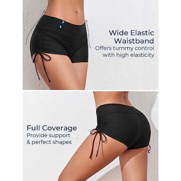 MiYang Women's Solid Black Beach Pant Bikini Bottom Adjustable Tie Boy Short XL (Waist 33.5"-35.5")