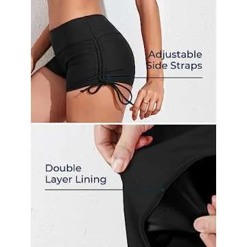 MiYang Women's Solid Black Beach Pant Bikini Bottom Adjustable Tie Boy Short XL (Waist 33.5"-35.5")