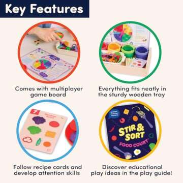 Battat Education – Play Food Set – Sorting Toy Food – Toddler Pretend Play Set – Fine Motor Food Toy – Learning Kitchen Toys - 3 Years + – Stir & Sort Food Court (102 Pcs)