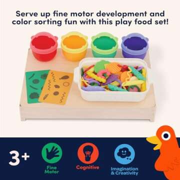 Battat Education – Play Food Set – Sorting Toy Food – Toddler Pretend Play Set – Fine Motor Food Toy – Learning Kitchen Toys - 3 Years + – Stir & Sort Food Court (102 Pcs)