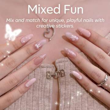 modelones Gel Nail Polish Kit with U V Light, 4 Colors Gel Mini Salon, Base&Top Coat and Stickers, Milky White Nude Pink Glitter Fall Manicure Set, DIY Home Nail Art Decoration Kit, Gift for Women