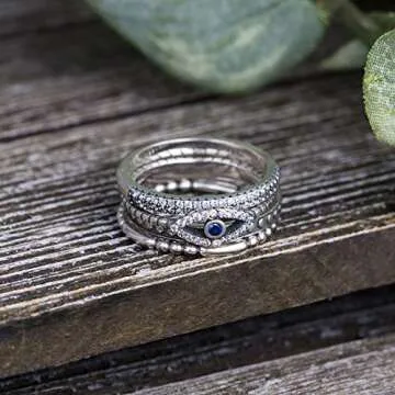 WILLOWBIRD Oxidized Sterling Silver Multi Pack Cubic Zirconia Stackable Eternity Ring for Women Set Evil Eye
