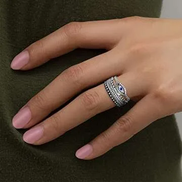 WILLOWBIRD Oxidized Sterling Silver Multi Pack Cubic Zirconia Stackable Eternity Ring for Women Set Evil Eye