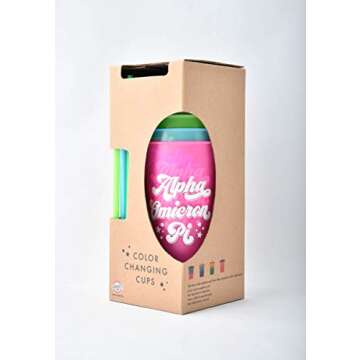 Sorority Shop Alpha Omicron Pi Color Changing Cups - Pack of 4 Reusable Cups with Lids and Straws, A...