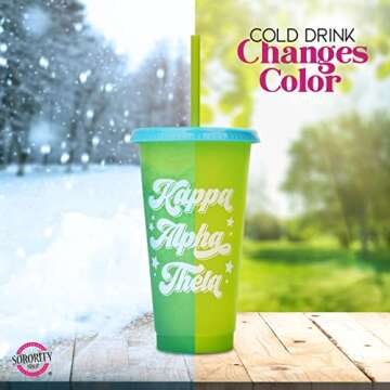 Sorority Shop Alpha Omicron Pi Color Changing Cups - Pack of 4 Reusable Cups with Lids and Straws, Alpha Omicron Pi Cup, Perfect Size 24 Oz Tumbler Cups, Mix and Match Lids With Cool Retro Design