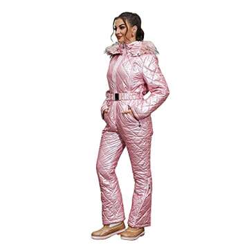 Womens Onesies Ski Suit Winter Outdoor Waterproof Ski Jumpsuit Jacket Overall Snowsuit Fur Collar with Hoodies Removable