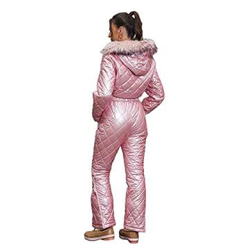 Womens Onesies Ski Suit Winter Outdoor Waterproof Ski Jumpsuit Jacket Overall Snowsuit Fur Collar with Hoodies Removable