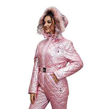 Womens Onesies Ski Suit Winter Outdoor Waterproof Ski Jumpsuit Jacket Overall Snowsuit Fur Collar with Hoodies Removable