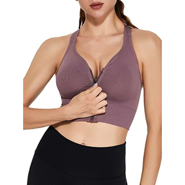 Siahk Women's Zip Front Sports Bra - Comfort & Support